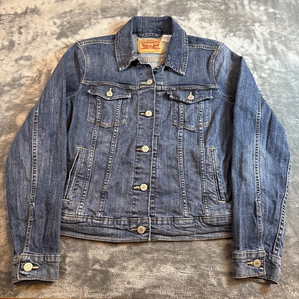 Levi’s Women Original Trucker Denim Jacket Navy Blue XL Regular Fit Classic